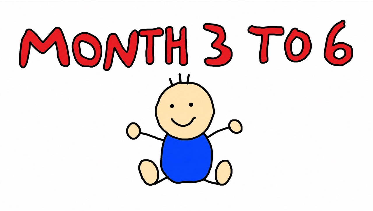A hand-drawn card reading MONTH 3 TO 6 in red
