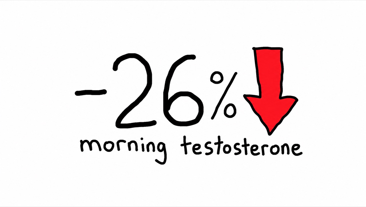 A big hand-drawn minus 26 percent with a red down arrow, labelled morning testosterone